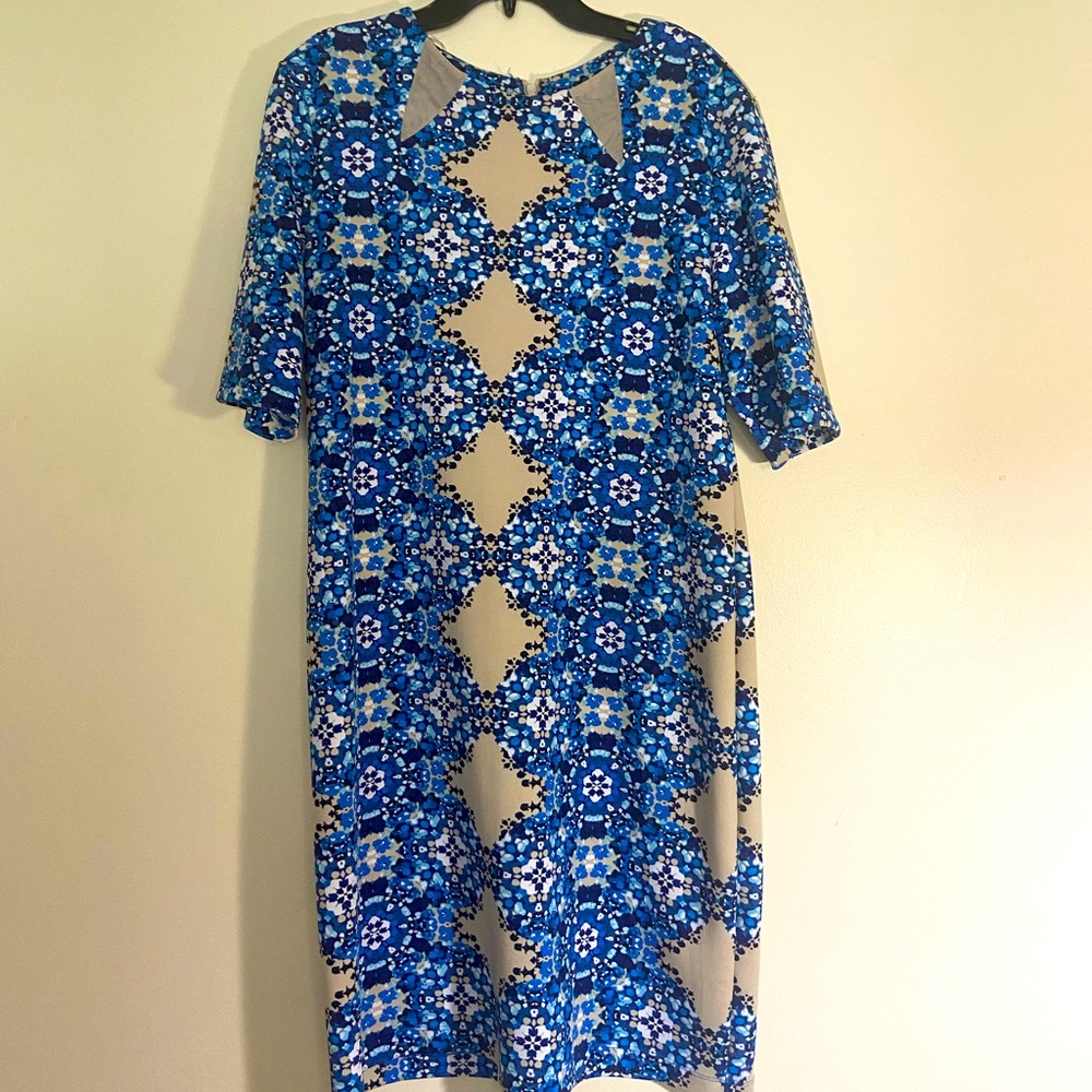 Blue and Tan Midi Dress